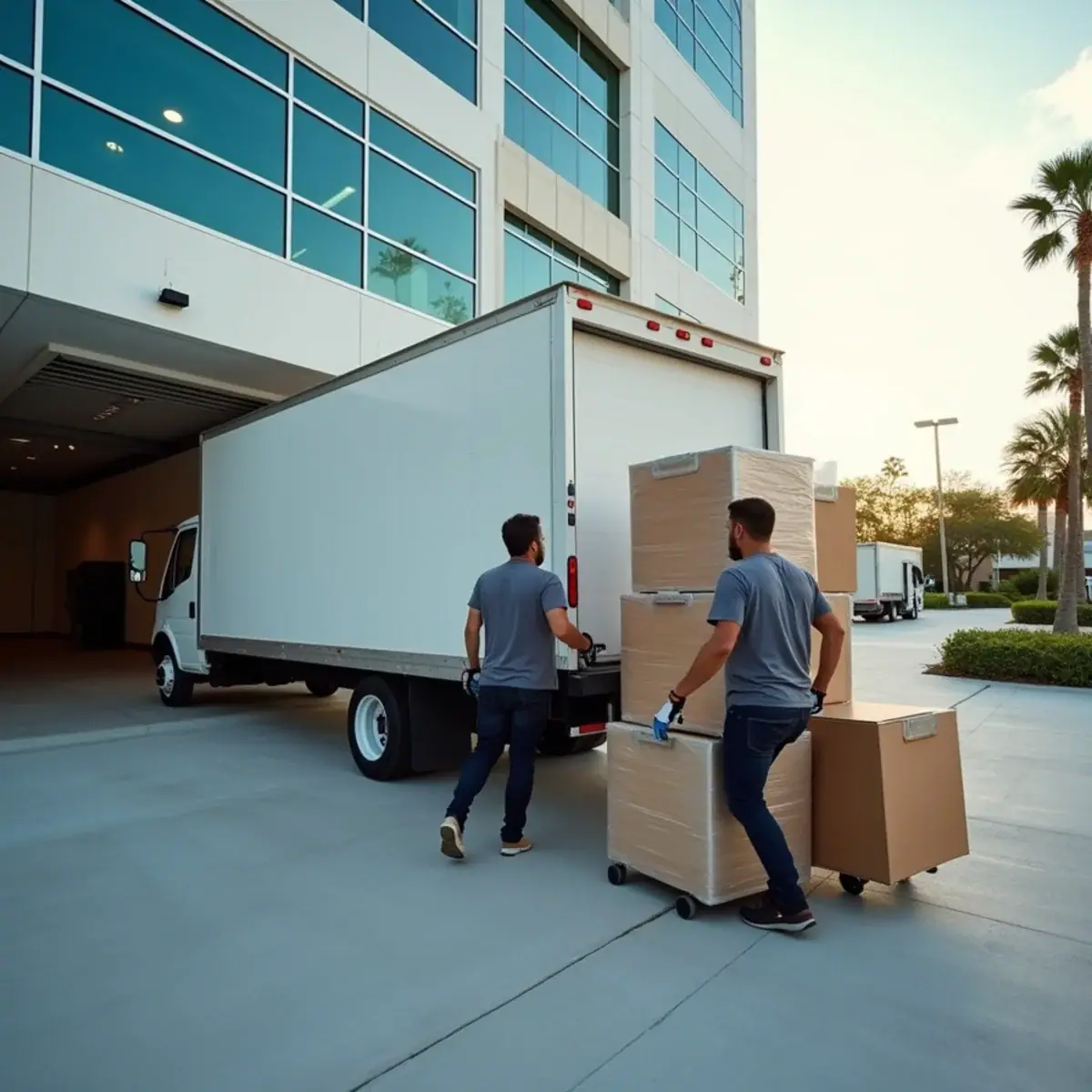 Moving truck backed into the loading dock of an office building in Sunrise, FL