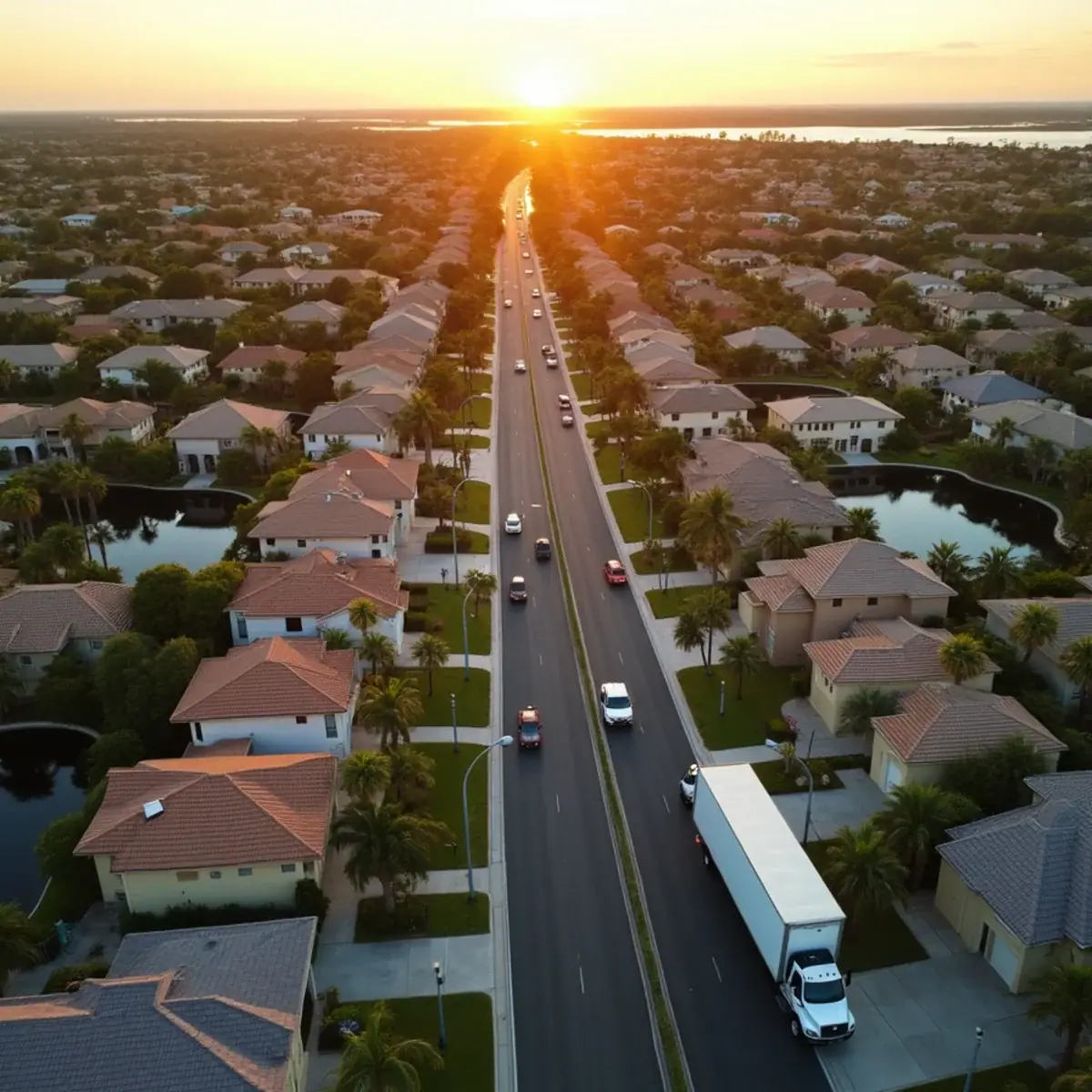 Aerial view of homes, lakes and palm-lined streets in Coral Springs, FL and neighboring Broward County cities